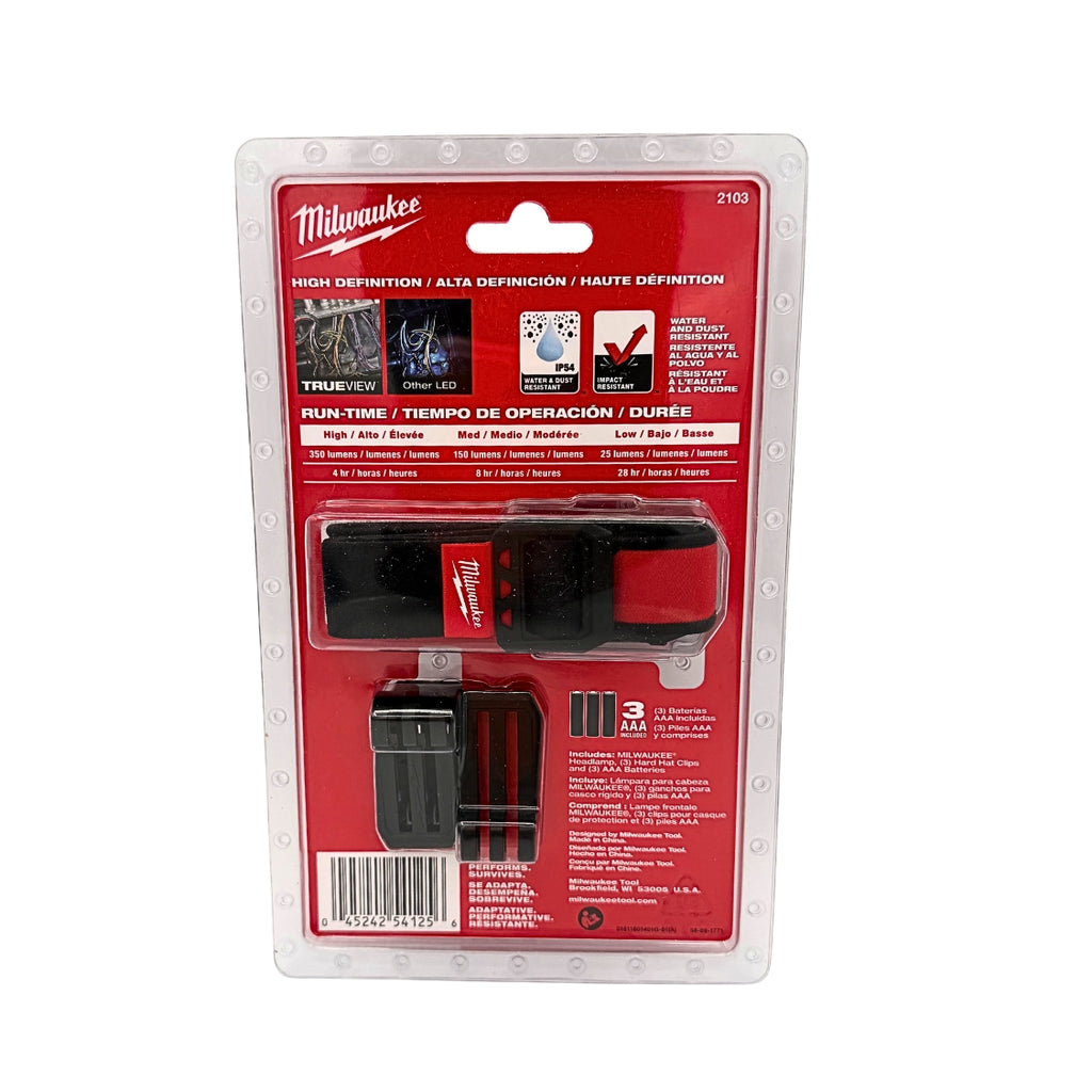 Milwaukee 2103 350 Lumens TRUEVIEW LED Alkaline Flood Headlamp – IP54