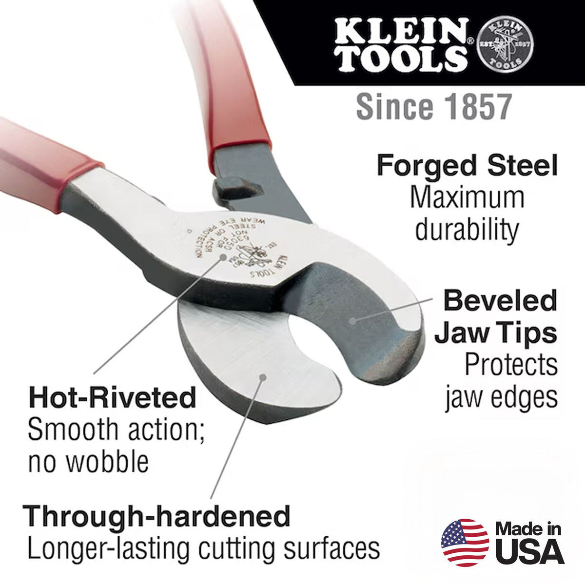 Klein Tools 63050 Cable Cutter 4/0 Aluminum 2/0 Copper 100-Pair Made in USA