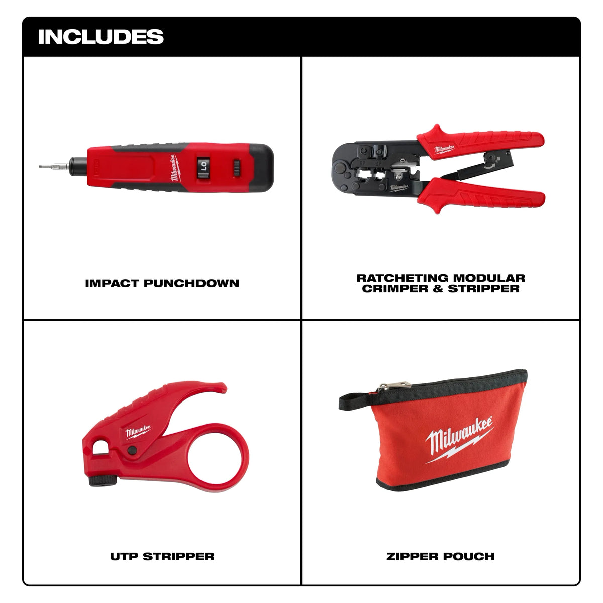 Milwaukee 48-22-8101 Twisted Pair Install Kit Punchdown Crimper Stripper UTP