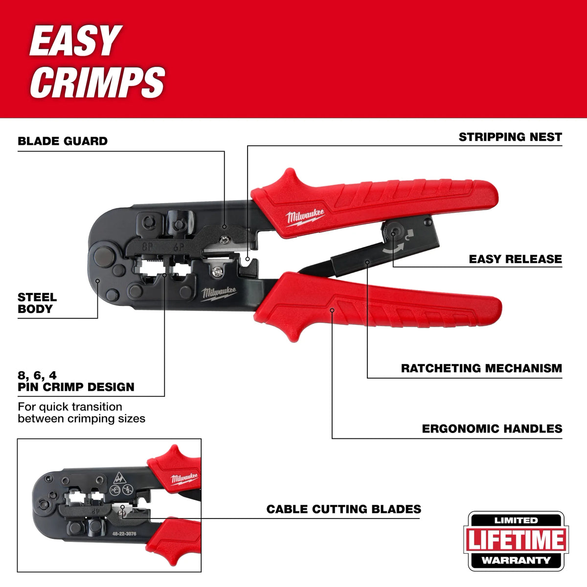 Milwaukee 48-22-8101 Twisted Pair Install Kit Punchdown Crimper Stripper UTP